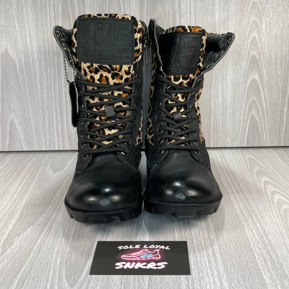 J75 Strong women Jump Cheetah‎ Print Combat boots Size 5